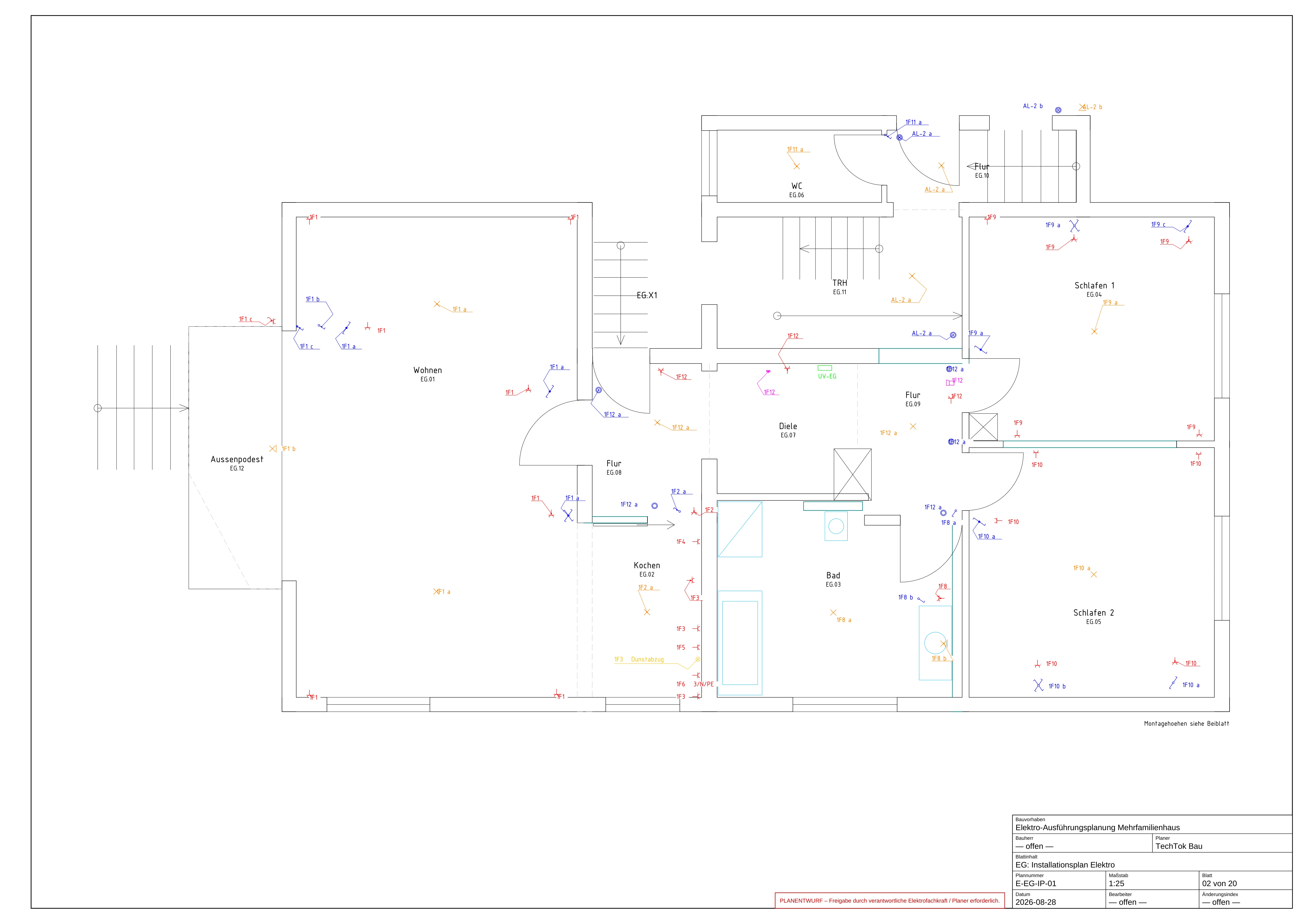 EG: Installationsplan Elektro — TechTok Bau CAD-Referenz